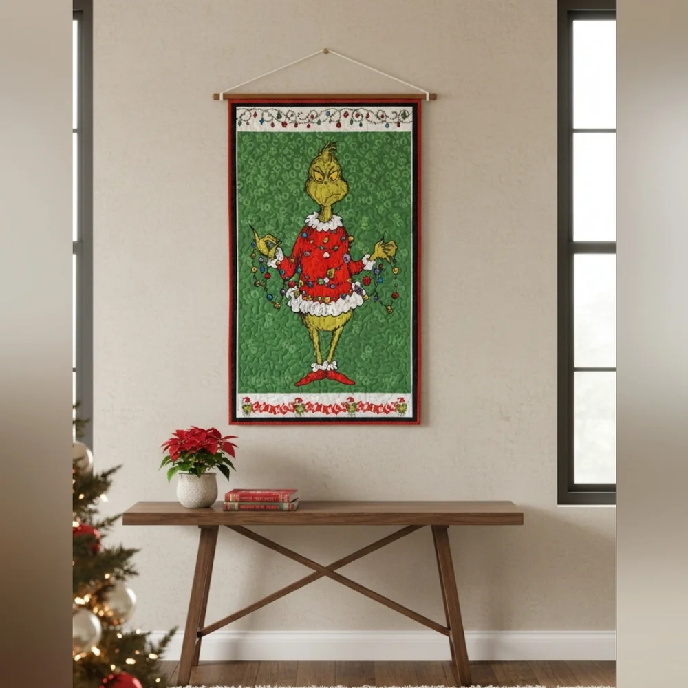 Christmas Grinch Quilt! New Handmade!  Child Size Throw / Wall Hanging 22